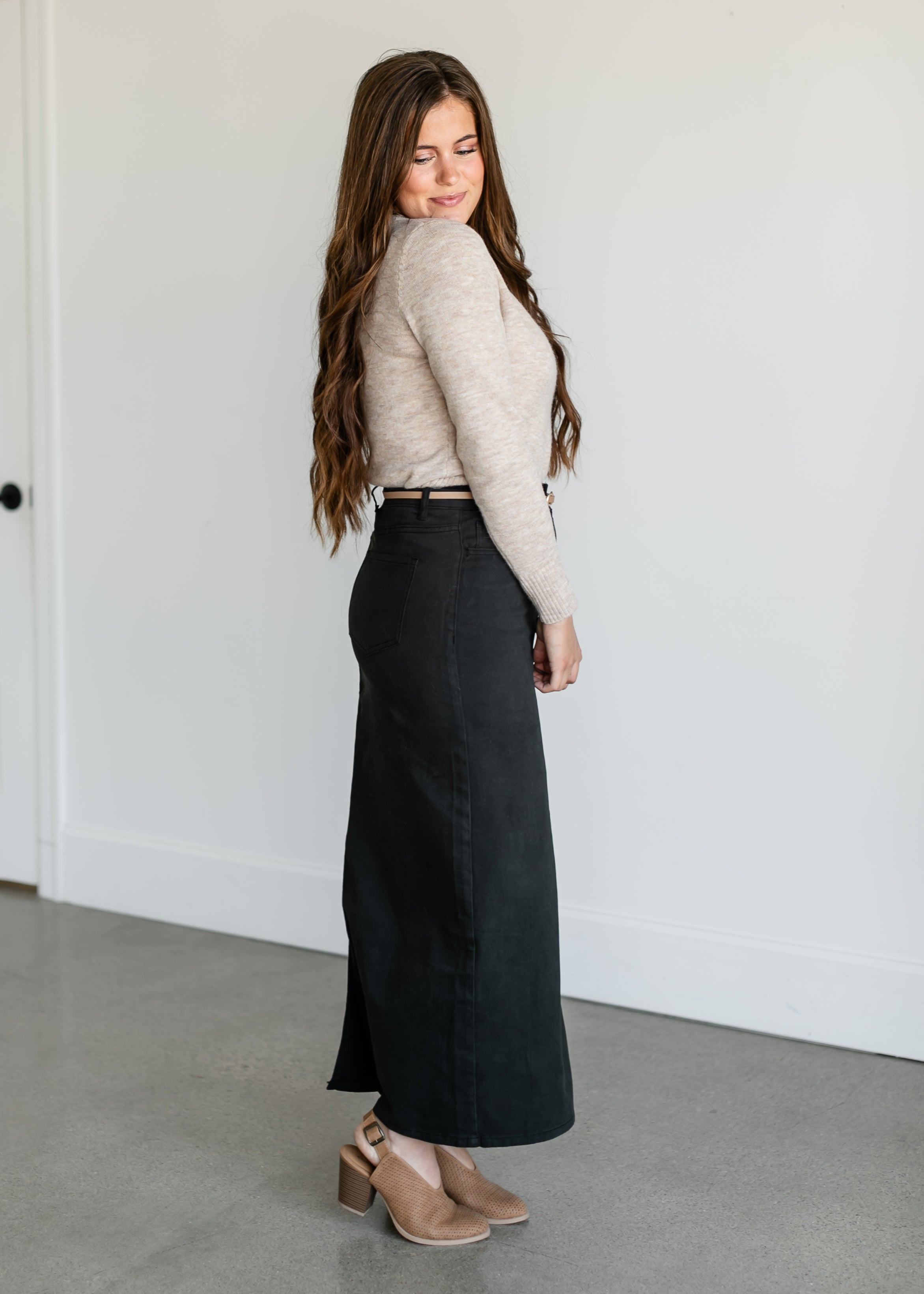 Stella Sable Black Denim Maxi Skirt