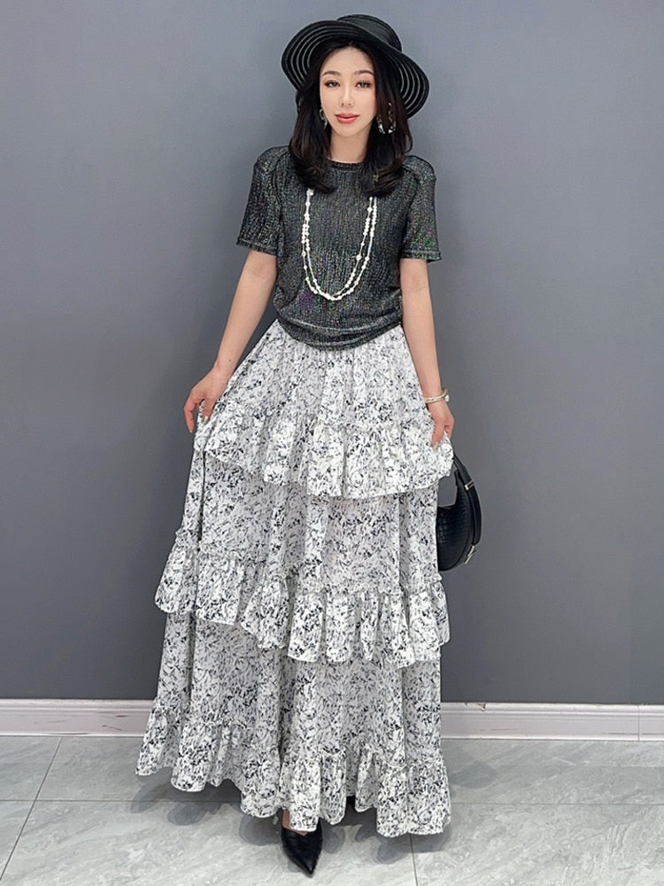 Clara Chic Top & Layered Skirt 2-Set Piece