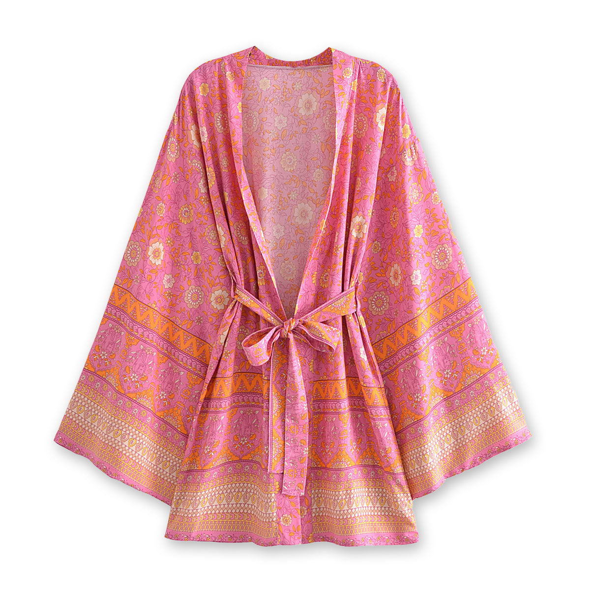 Capri Pink Boho Floral Print Short Robe