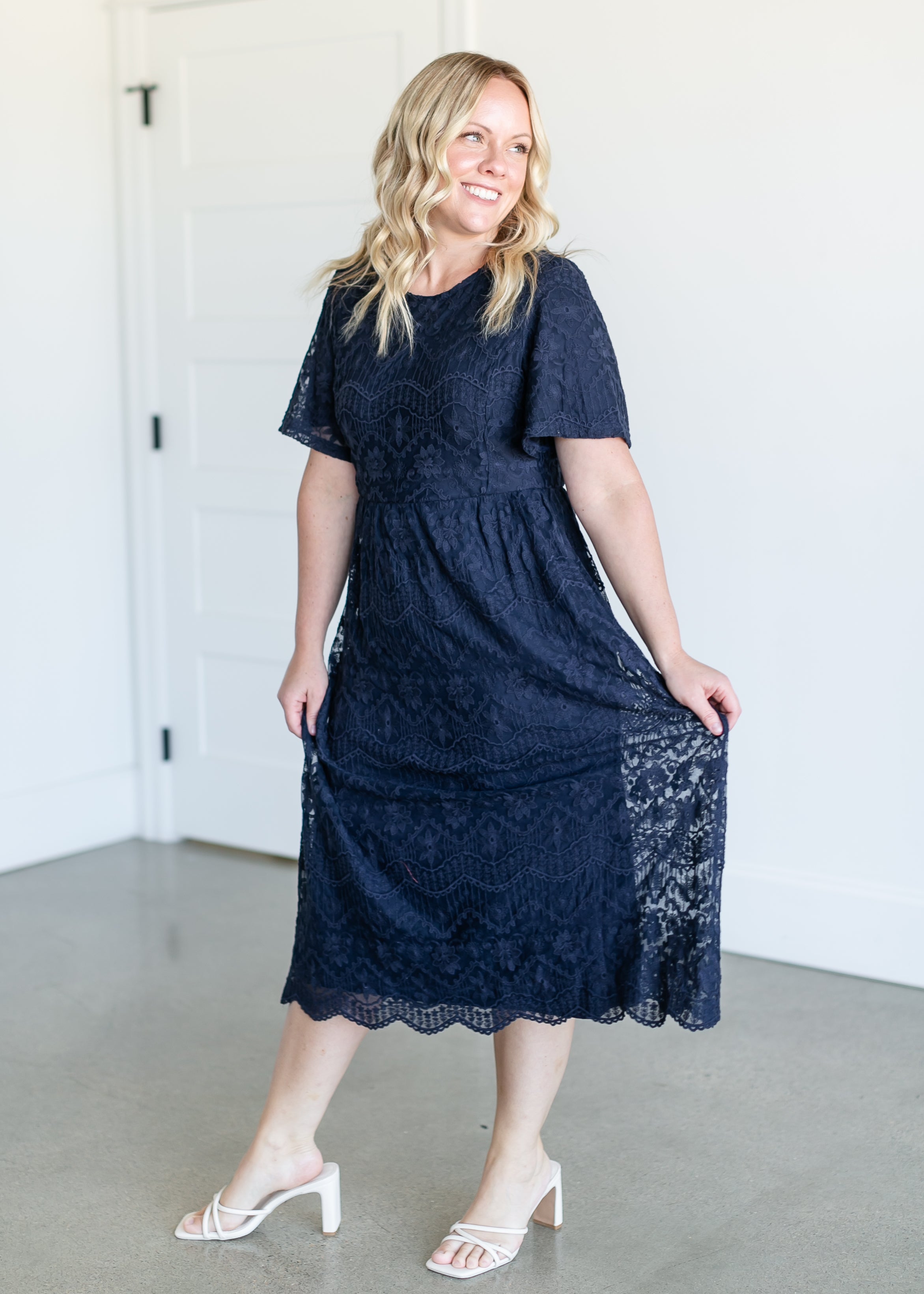 Embroidered Lace Midi Dress