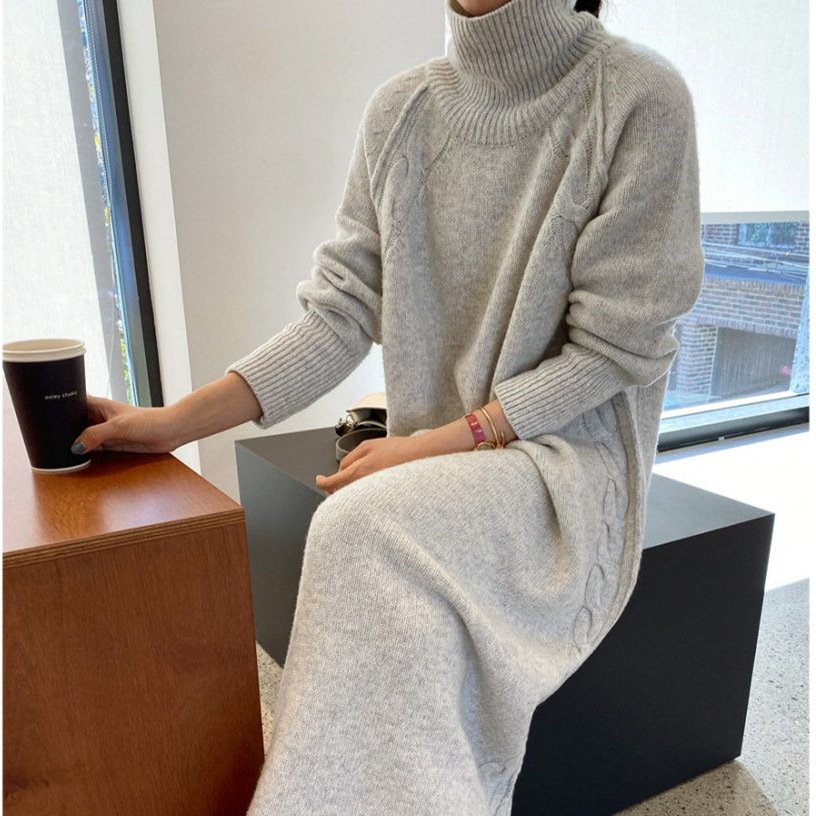 Long Padded Turtleneck Pullover Skirt