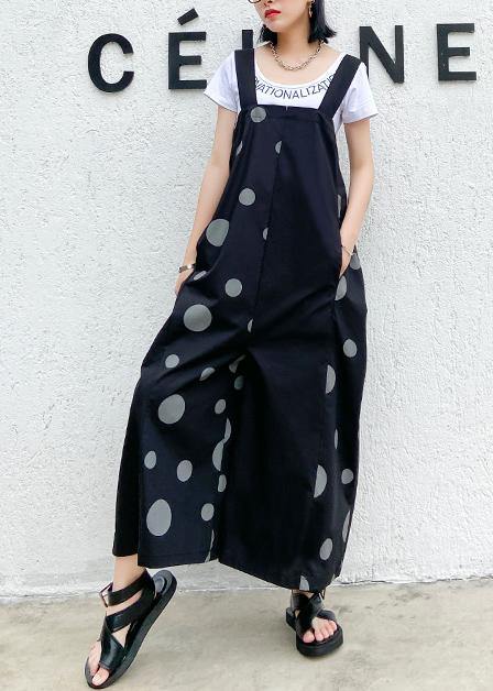 Black polka dot overalls 2021 new loose large size nine points straight wide leg pants