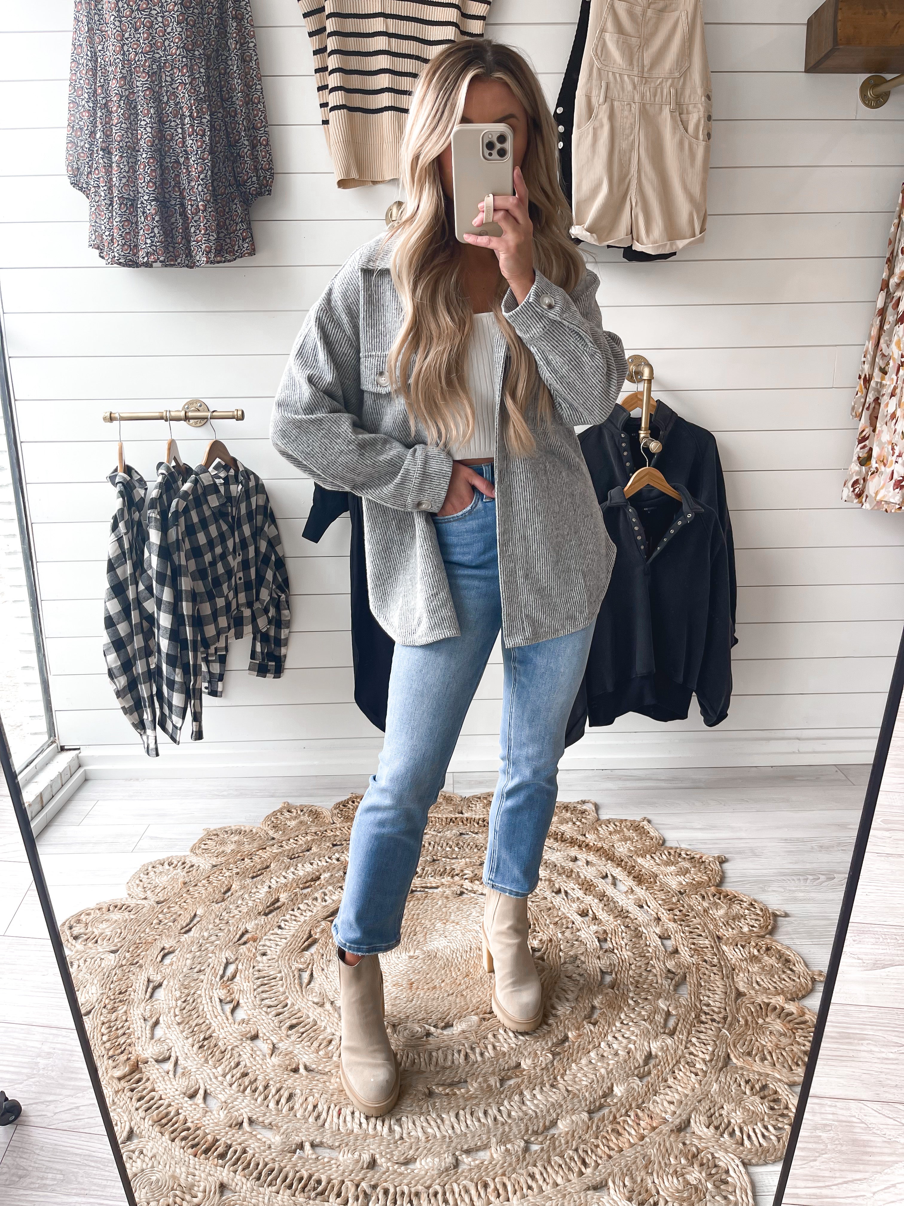 Wrapped In Your Love Shacket in Grey