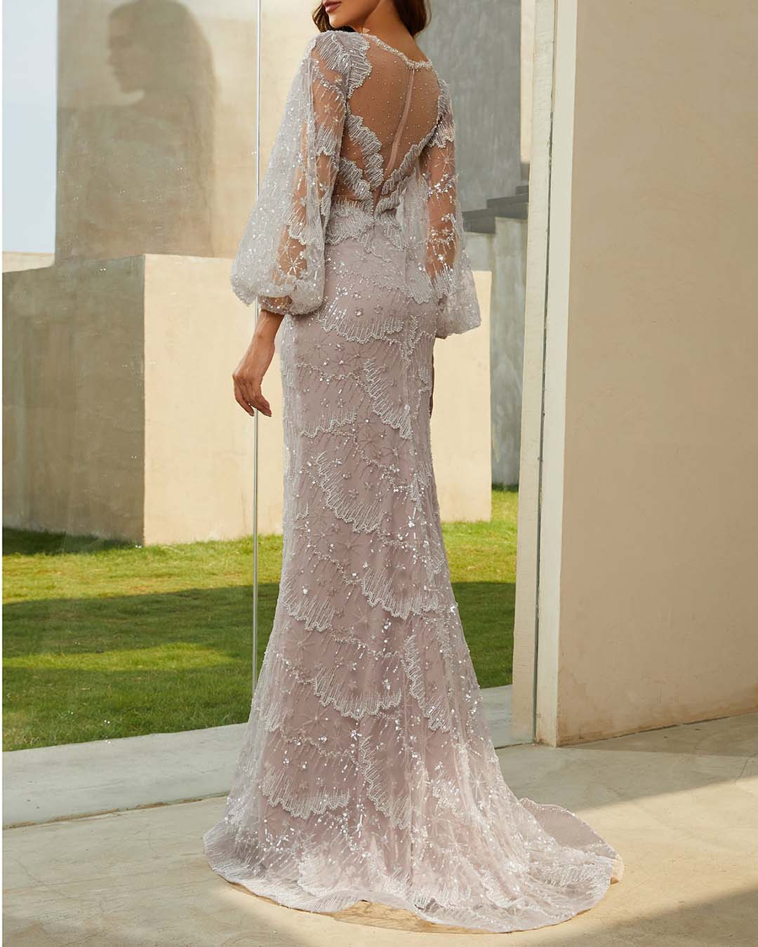 Women's Elegant Lace Sequin Petal Dress