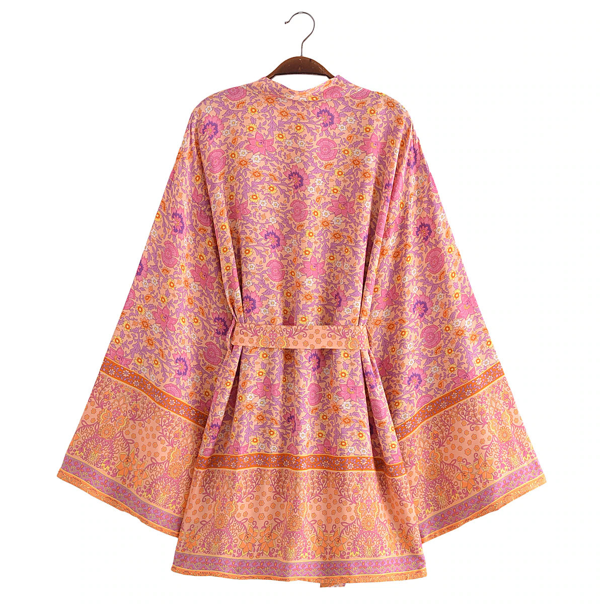 Sweet Orange Boho Floral Print Short Robe